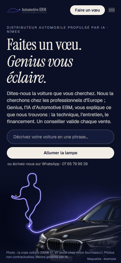 Haut de la page d’accueil, téléphone 390 px (maquette)