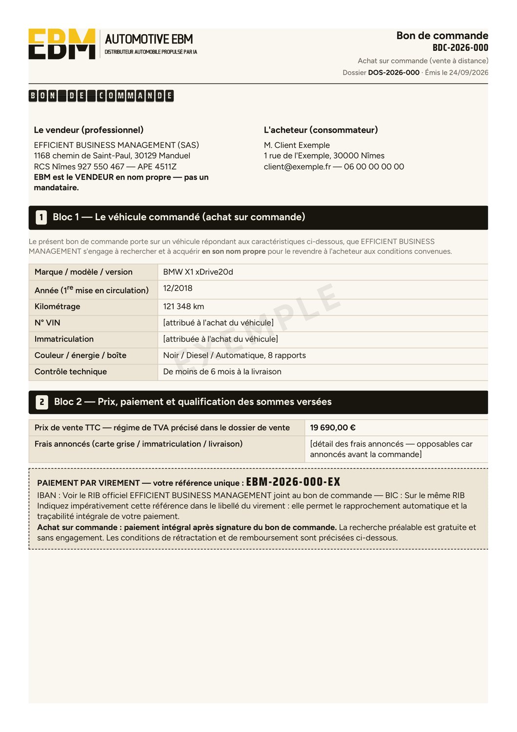 Bon de commande, page 1