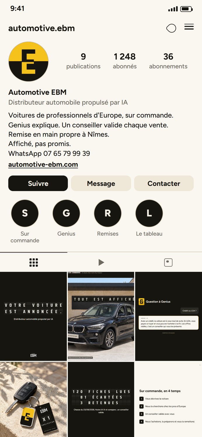 Profil Instagram en maquette, grille de neuf publications